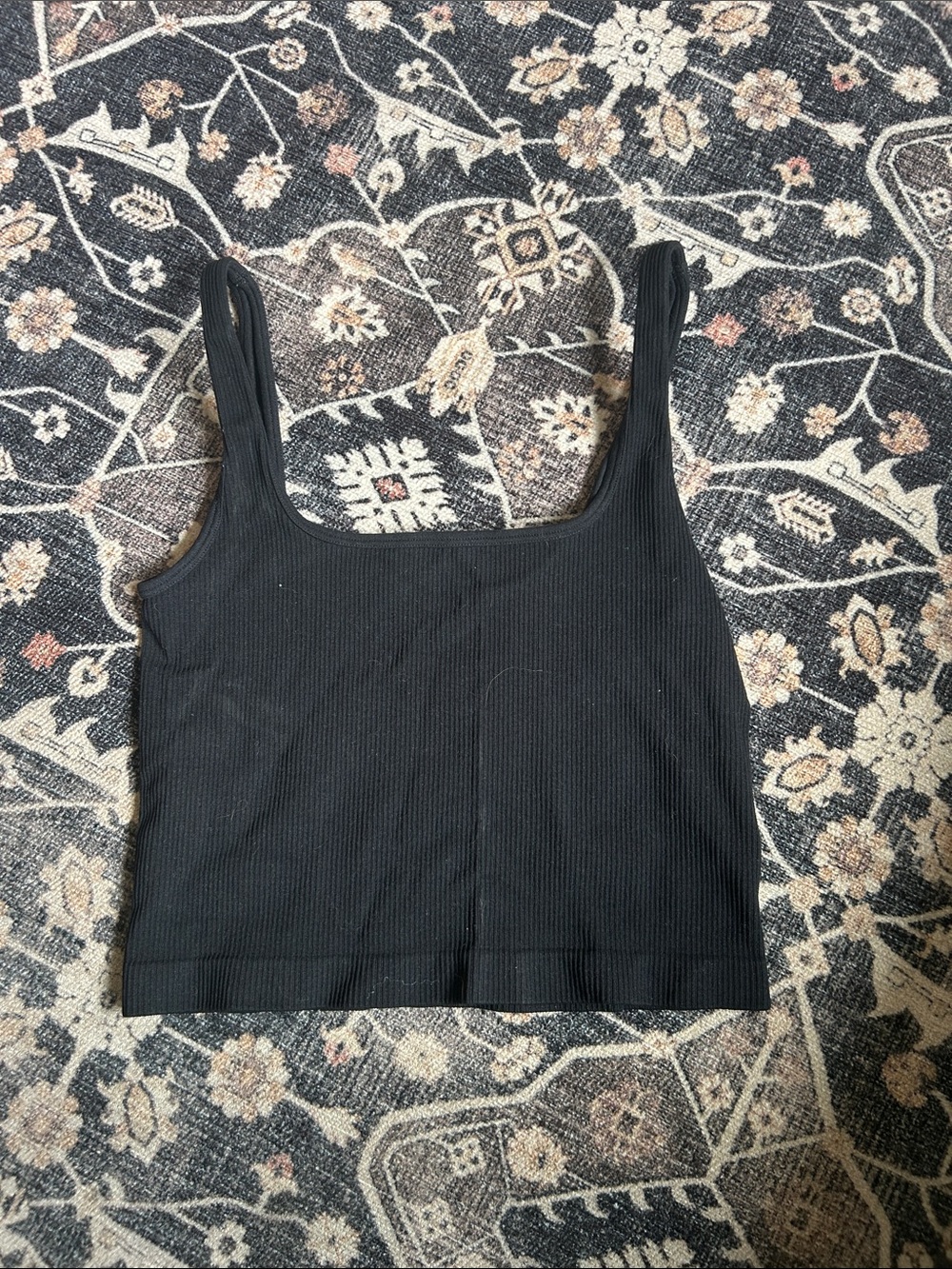 Amazon Black Ribbed Square Neck Tank - Women's
